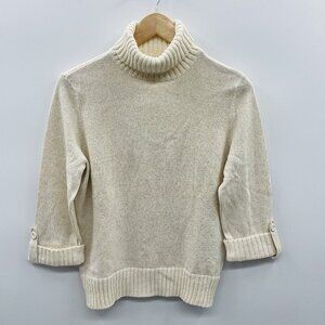 Studio Works Petite Womens PL Large 3/4 Sleeve Turtleneck Pullover Sweater Ivory
